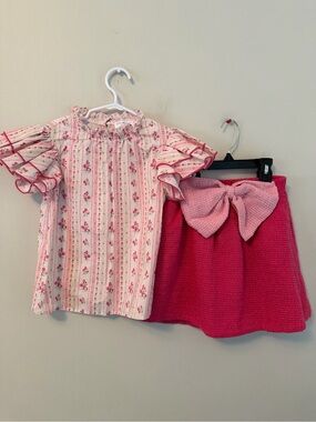 Shop the Mint Pink Floral Ruffle Sleeve Top & Hot Pink Skirt Set